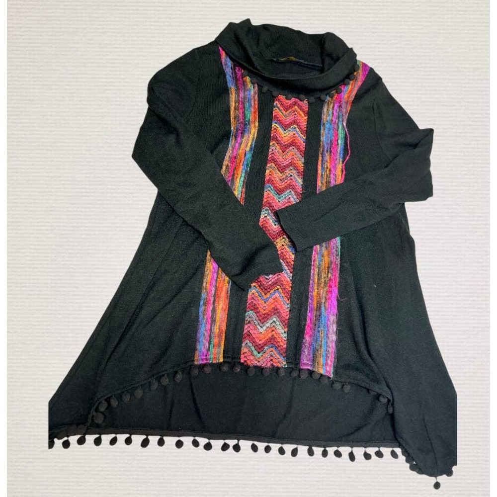 Radzoli Womens Sweater Size XL  black With Yarn Southwest Embroidery